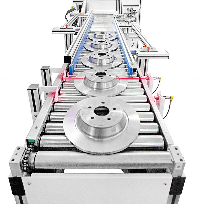 Sensori-Inizio-Linea Специальная лазерная система с двойной камерой и моторизованным роликовым конвейером для автомобильной промышленности